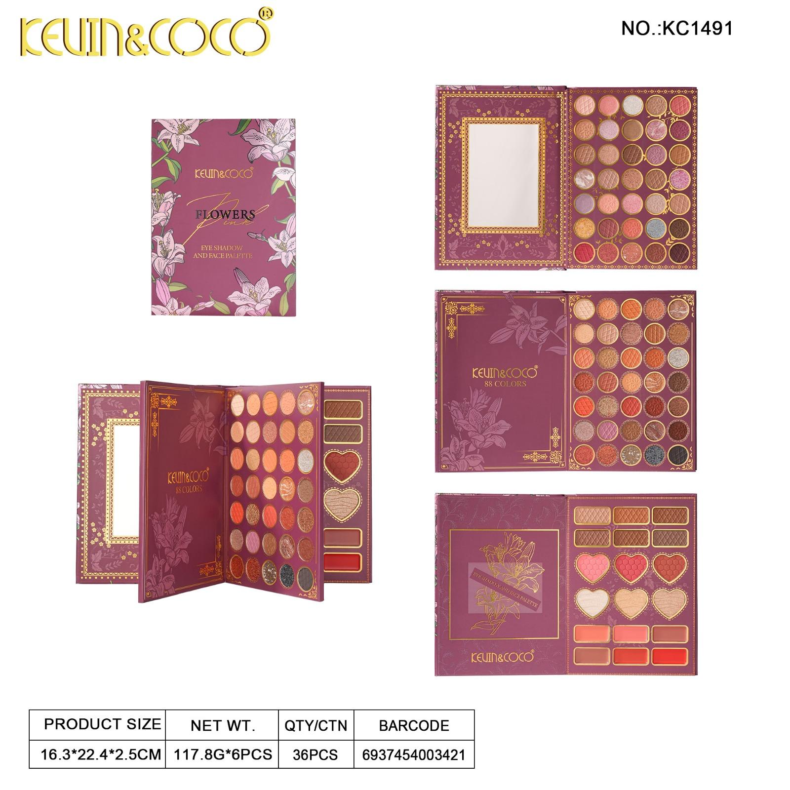 Eyes-Pink Flowers Book Eyeshadow Palette 6pc Display Wholesale (KC1491)