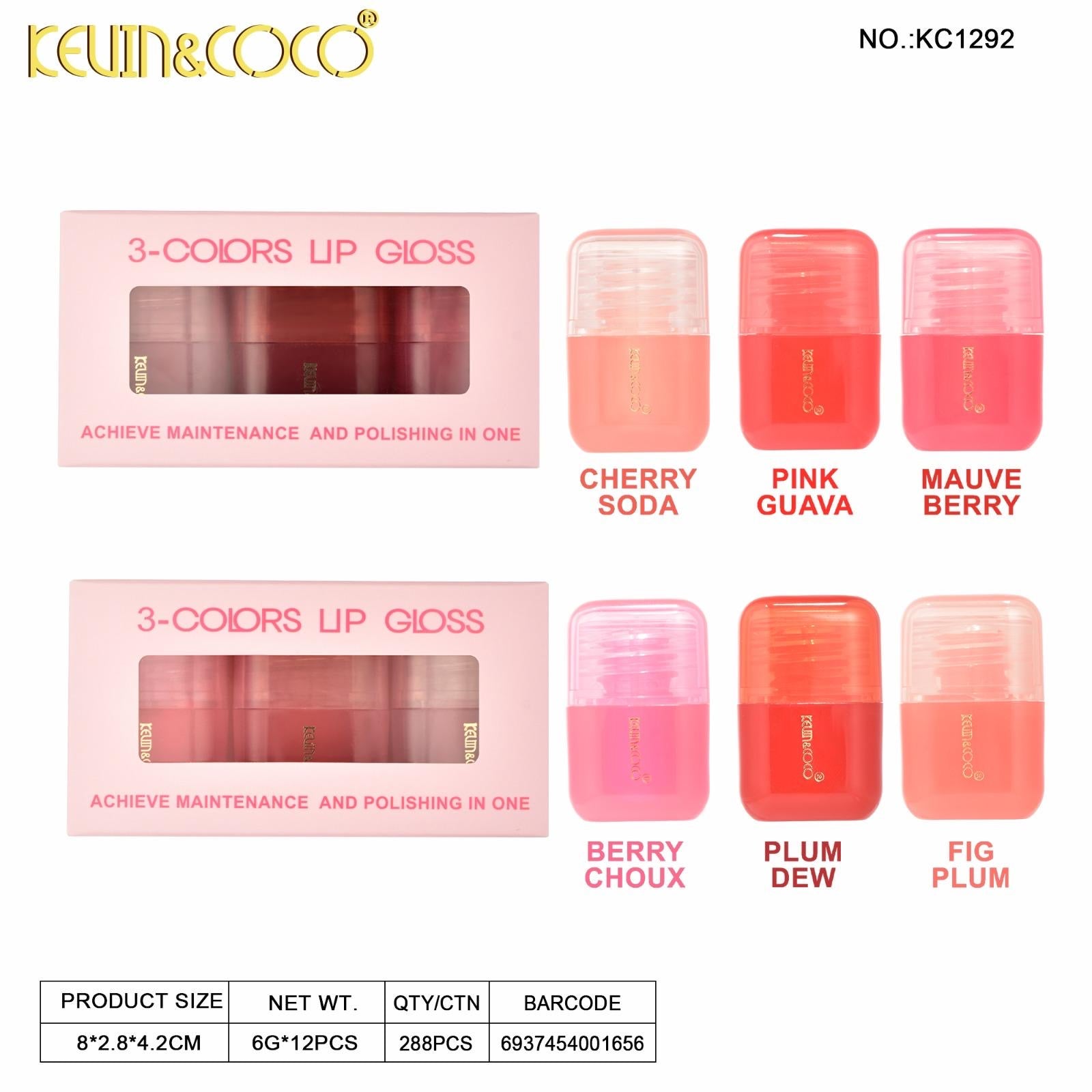 Lips-Glided Muse Lip Gloss Trio Display Wholesale (KC1292)