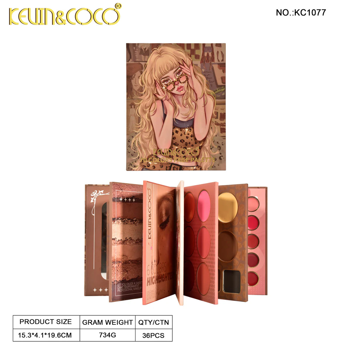 Face-Chetah Print 70-Color Eyeshadow Palette Book  6pc Bundle Wholesale (KC1077)