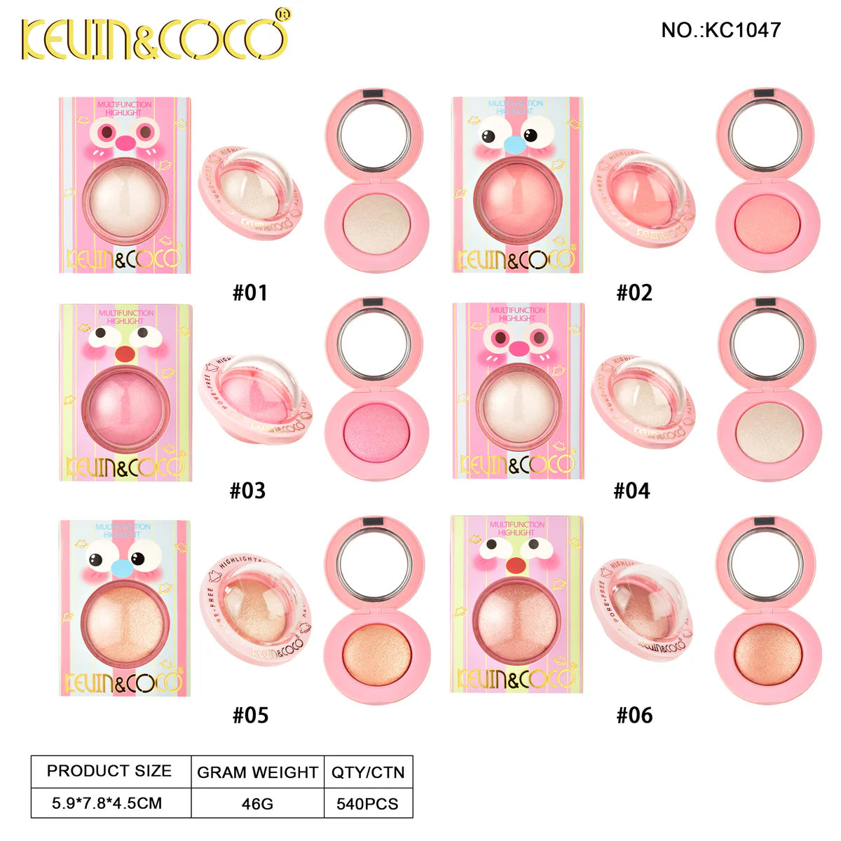 Face-Planet Highlighter 12pc Display Wholesale (KC1047)